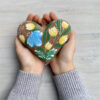 Coffee-Scented Souvenir – Heart with Blue and Yellow Petrykivka Flowers