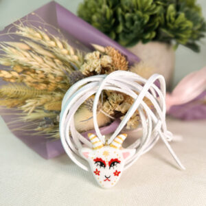 Hand Painted Lunula Pendant with Hand Painting and 3D Heart