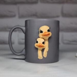 Mug "Ducklings" Polymer Clay Decor