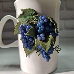 Mug "Grapes" with Polymer Clay Decor