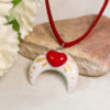 Hand Painted Lunula Pendant Black and Gold with Natural Pearl