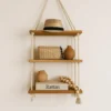 Three-Tier Hanging Solid Beech Shelf on Ropes