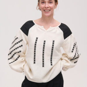 Women’s Black and Beige Linen Vyshyvanka Podillia