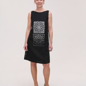 Black Linen Embroidered Dress Spadayucha Zirka