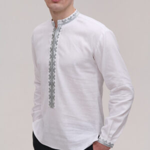 Men’s White Linen Vyshyvanka Barvinok