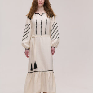 Beige Linen Extended Dress "Podillia"