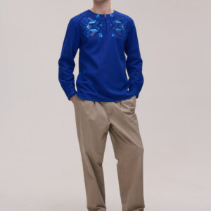 Men’s Blue Linen Vyshyvanka Geometrychna