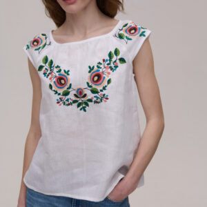 Women’s White Linen Short-Sleeve Blouse Borshchivska