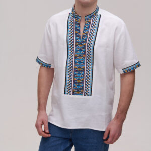 Men’s Linen Vyshyvanka with Hand Embroidery Boho - Short Sleeve