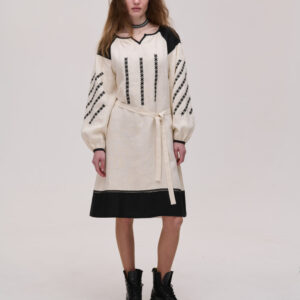 Black and Beige Linen Dress Podillia