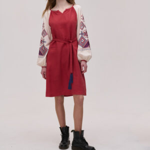 Burgundy Linen Embroidered Dress Infinity