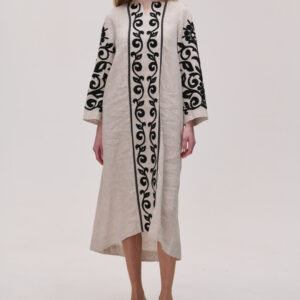 Beige Linen Dress "Ornamental"