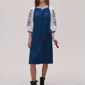 Linen Dress with Embroidered Sleeves Yavorivska