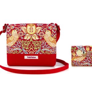 Bag Set "Strawberry Thief" Red with Wallet